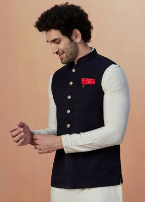 Dark Blue Self Design Jacket image number 0